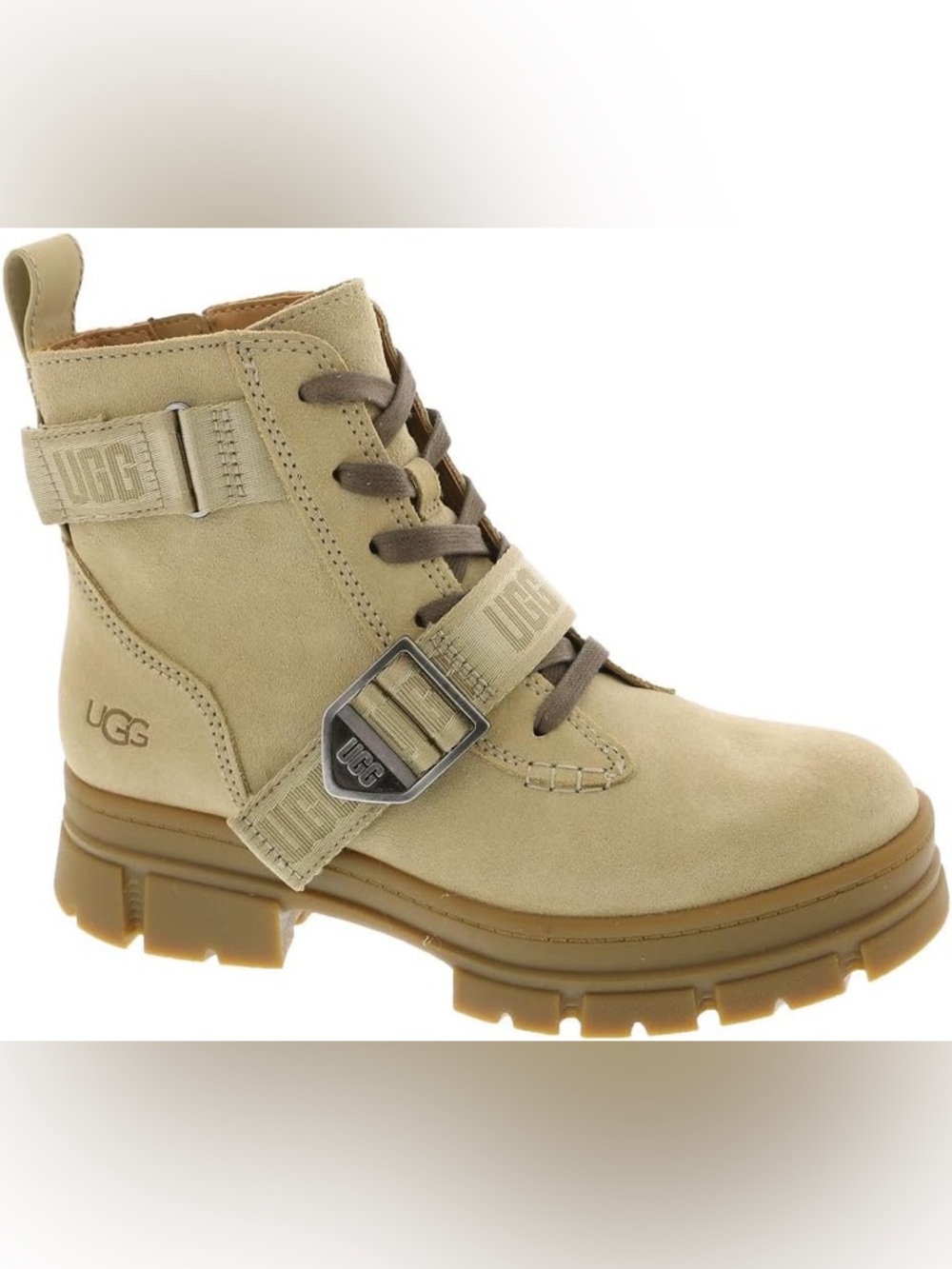 UGG Ashton Lace Up NEW Waterproof‎ Tan Suede Lug-Sole Ankle Boot Buckle strap 8